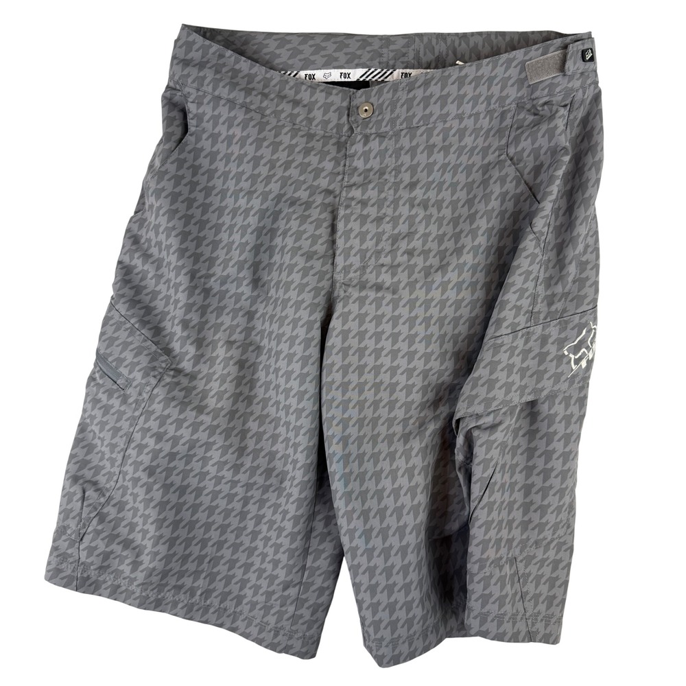 Fox Racing Cargo Shorts Mens 32 Grey Houndstooth MTB Mountain Bike 26081